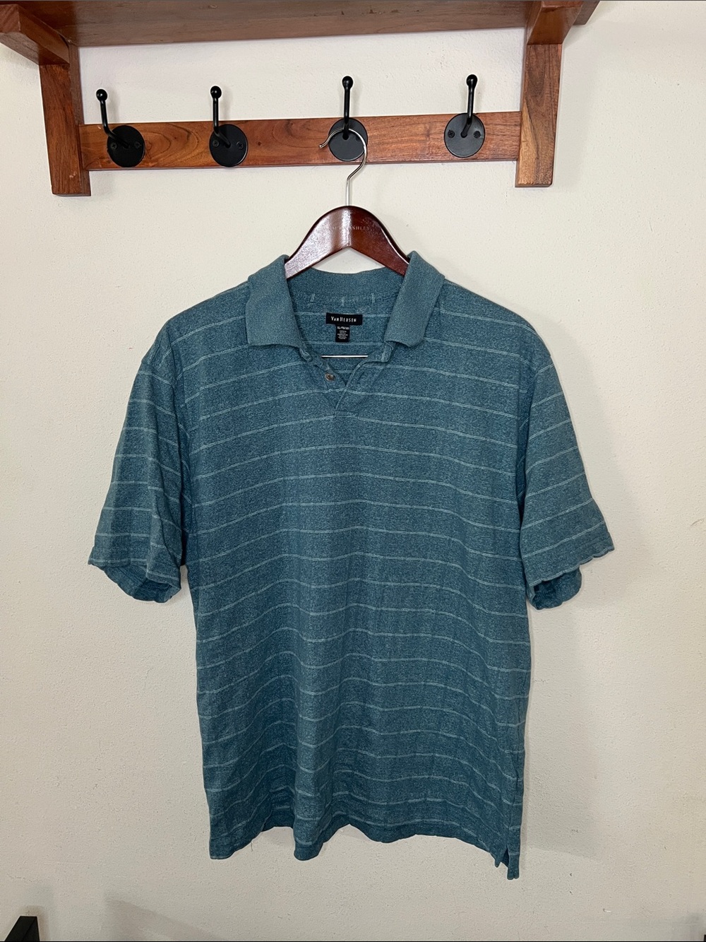 Van Heusen Men's Polo Shirt Blue Sz XL Stripes Scallop Edges